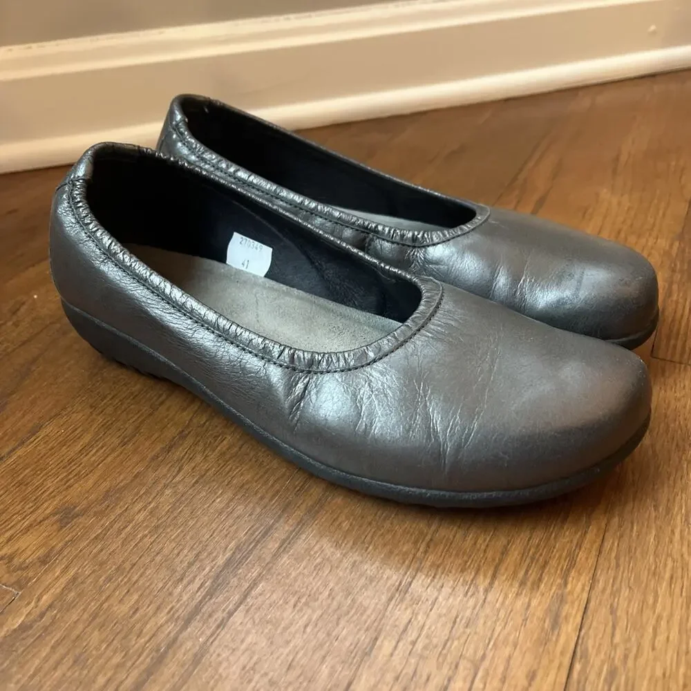 Naot Women’s Taupo Ballet Flats 41 Slip On Gray Leather Casual Comfort